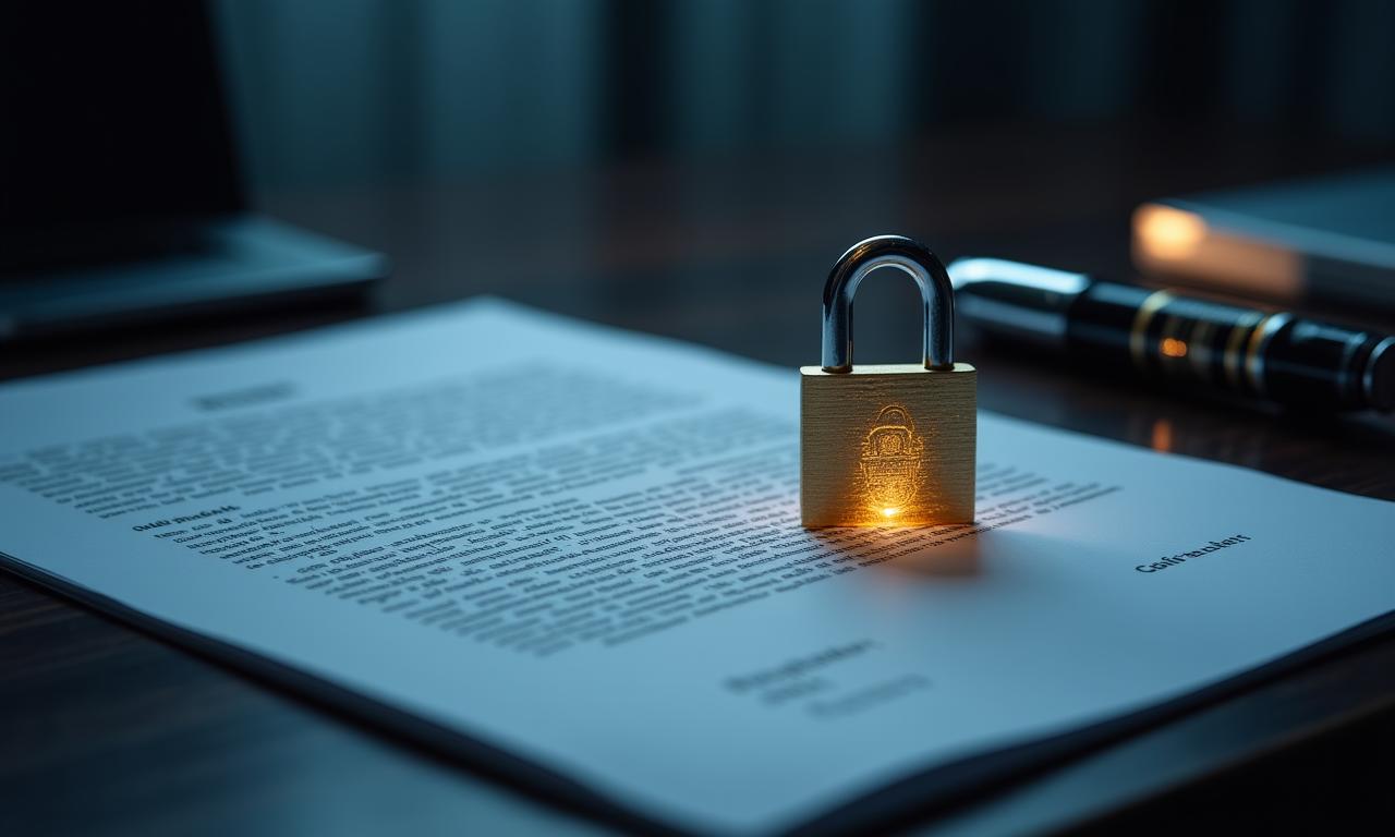 Imagen conceptual de seguridad de datos y contratos legales empresariales