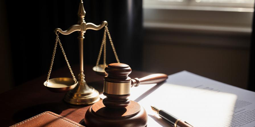 Mazo de justicia y documentos legales sobre un escritorio de madera profesional